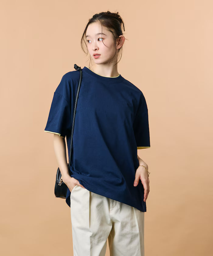 Limited Edition Relaxed Fit Color Block Fake Layered Crew Neck T-Shirt