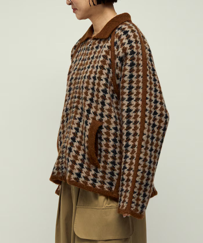 Wool Blend Gancube Check Knit Zip Blouson