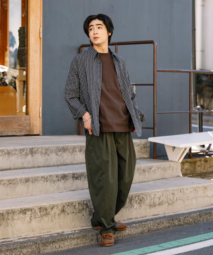 Wide Silhouette Double Tuck Poly Chino Slacks [Limited Edition]