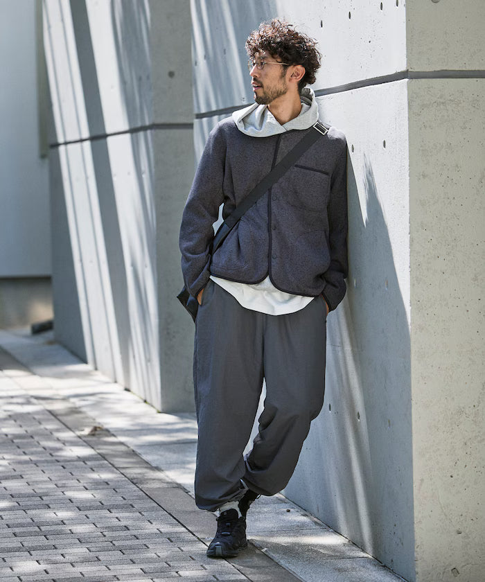 Wide Straight Nylon Track Pants / Tapered Silhouette Easy Nylon Pants