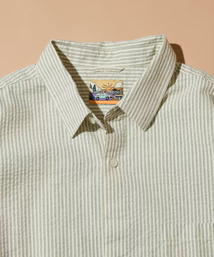 FREAK'S STORE for BEACH & FES Seersucker Spindle Regular Collar Long Sleeve Shirt