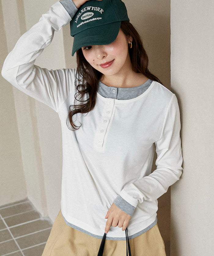 Henry Neck Layered Long Sleeve T Limited Edition - Off White