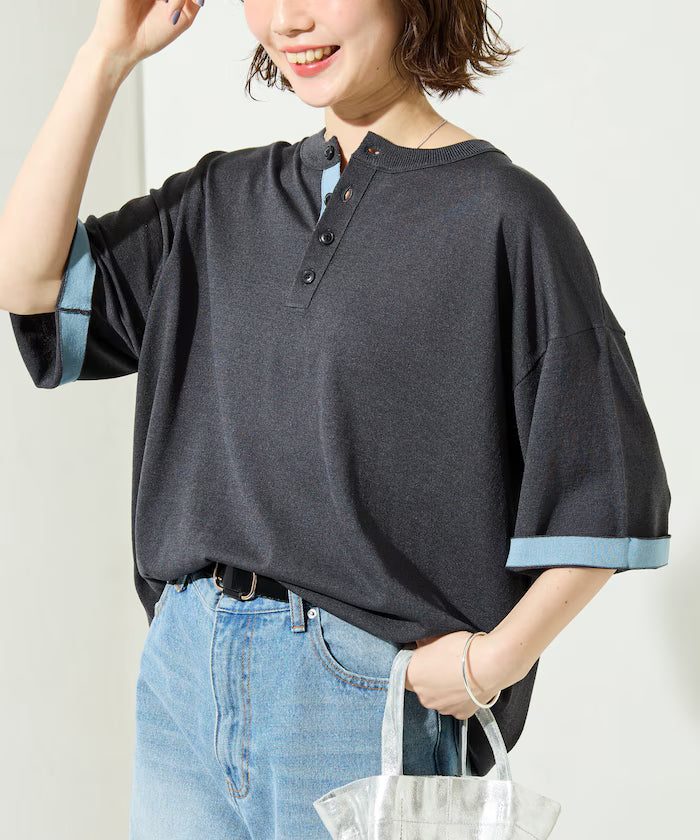 Relax Fit Relax Fit Cool Touch Color Block Henry Neck Pullover 【Limited Edition】