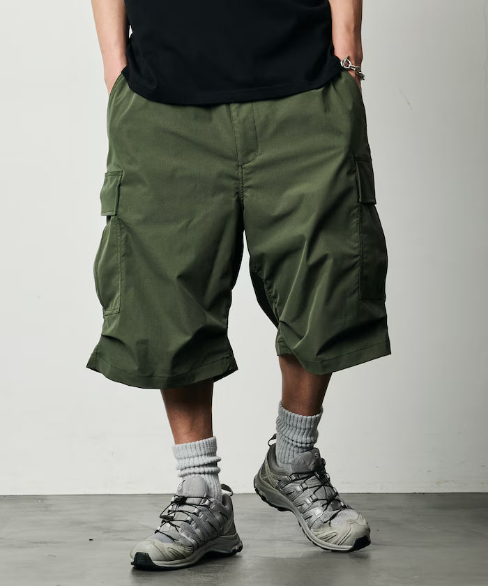 Quick Dry Fabric Wide Silhouette Poly Rip Cross Short Cargo Pants/UV Cut/Quick Dry 【Limited Release】