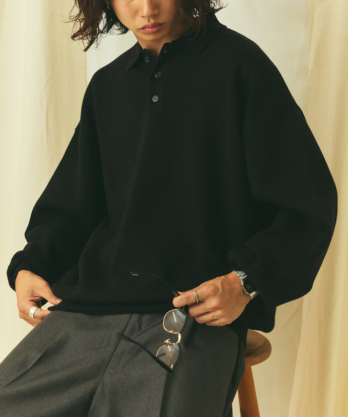 Relax Fit Relax Fit Sweat-like Polo Collar Knit [Limited Edition] - Black