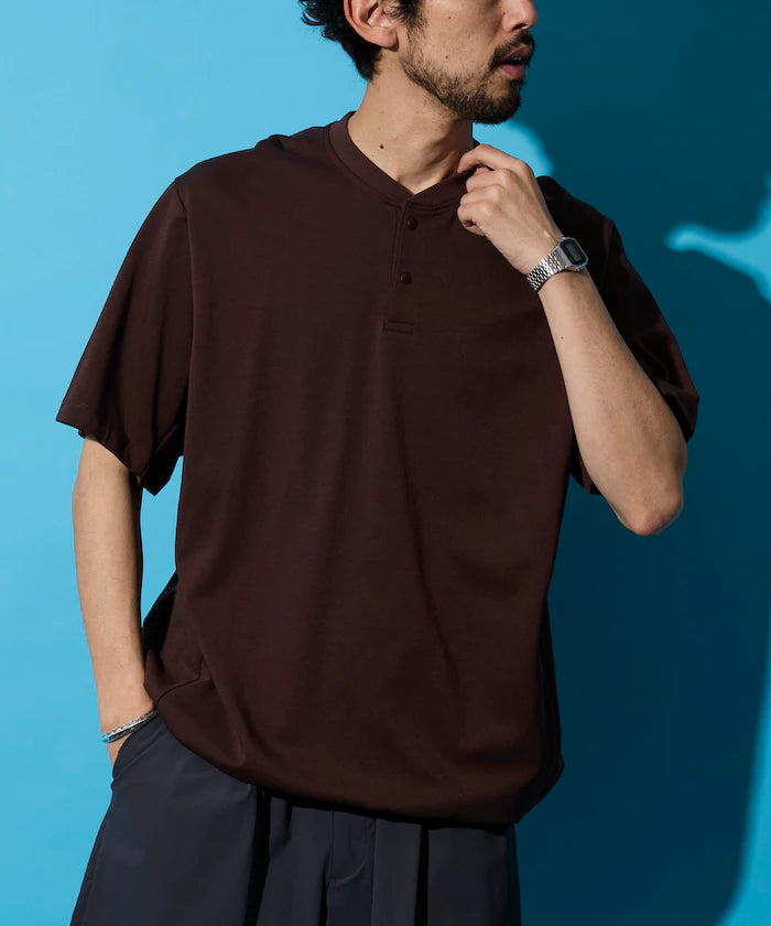 SUPER ICE / Super Ice Henry Neck Spindle T-Shirt Contact Cold Sensation / Quick Drying / UV Cut
