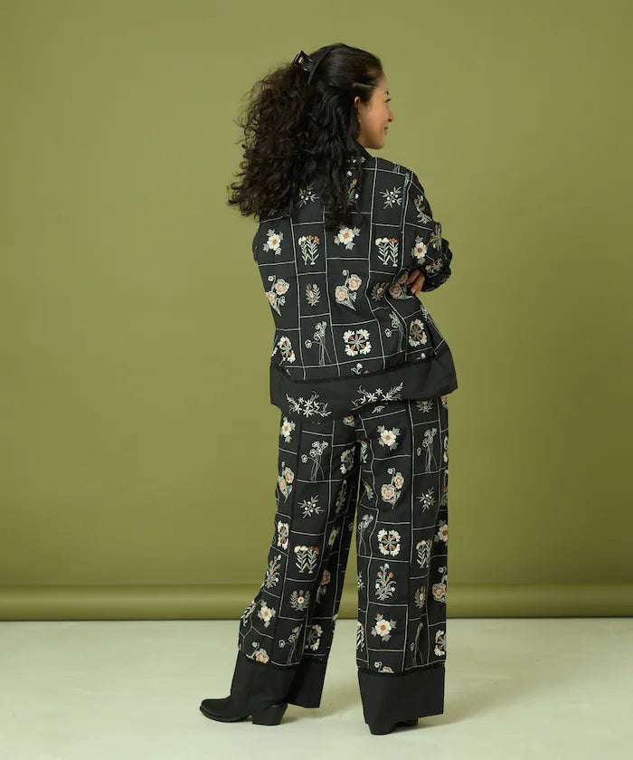 Patchwork Floral Embroidery Long Sleeve Shirt