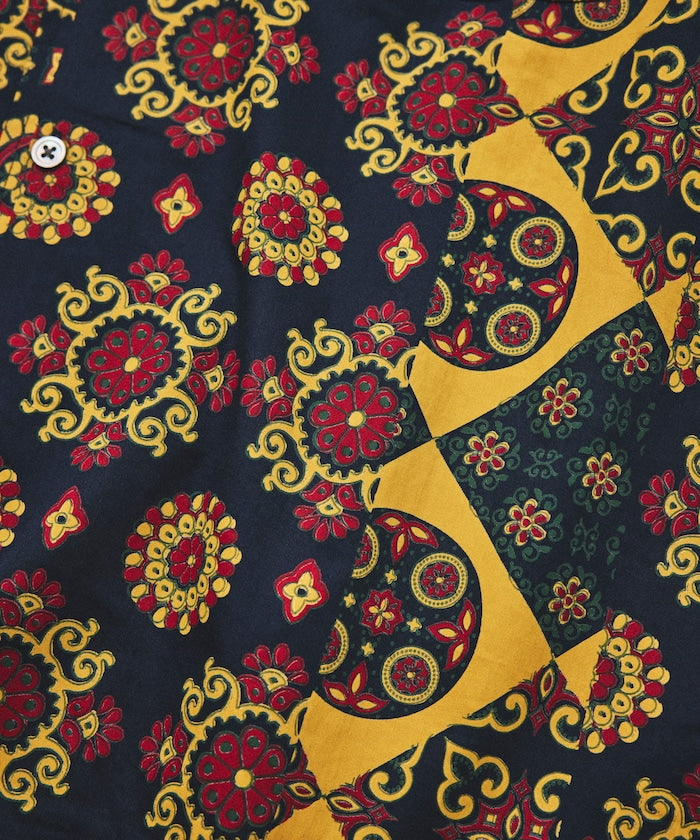 [New color added] Indian-made Relaxed Fit Batik Pattern Print Open Collar Shirt Short Sleeve Small Pattern