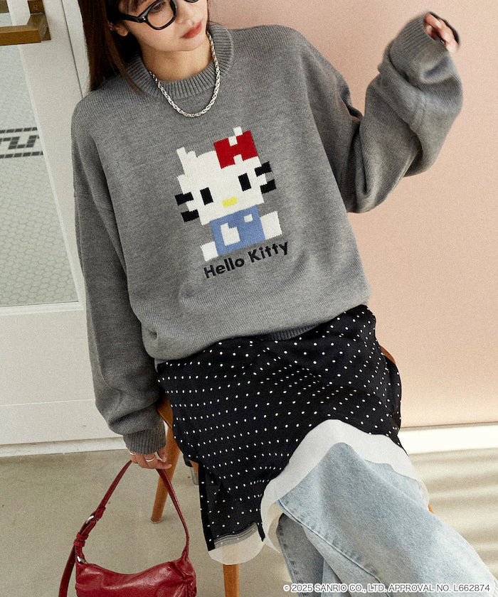 "SANRIO/Sanrio" Pixel Art Jacquard Knit Limited Edition - Gray