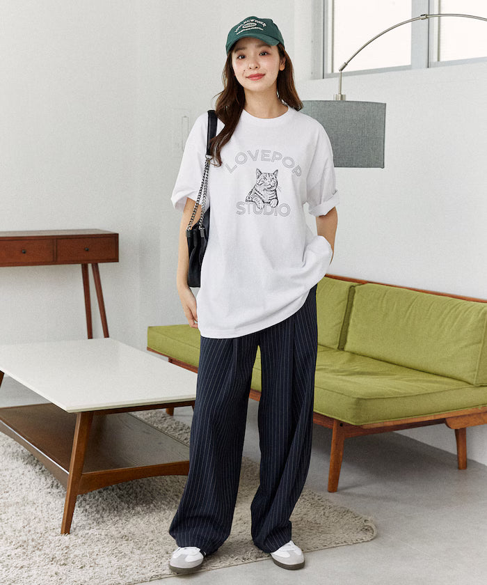 Functional Material Cat Print T-shirt Limited Edition