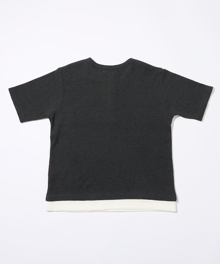 Waffle Fake Layered Henry Neck T-Shirt