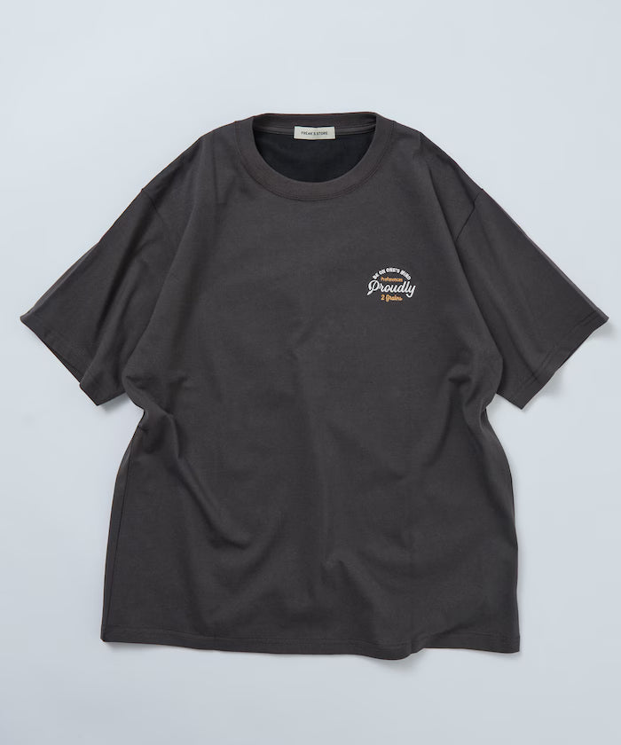 Relaxed Fit Design Back Embroidery Crew Neck T-Shirt / Cherry / Ringer 【Limited Edition】