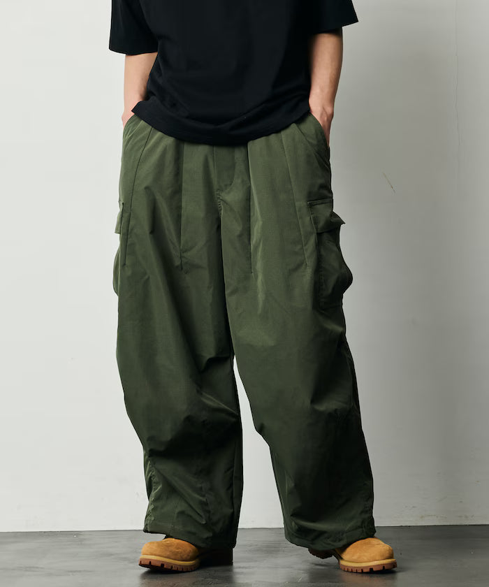 Quick Dry Fabric Wide Silhouette Poly Ripstop Cargo Pants/UV Cut/Quick Dry 【Limited Release】