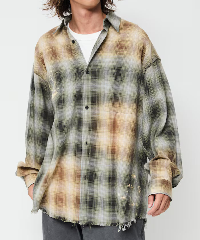 Relax Fit Relaxed Fit Bleached Ombre Check Flannel Shirt [Limited Edition]
