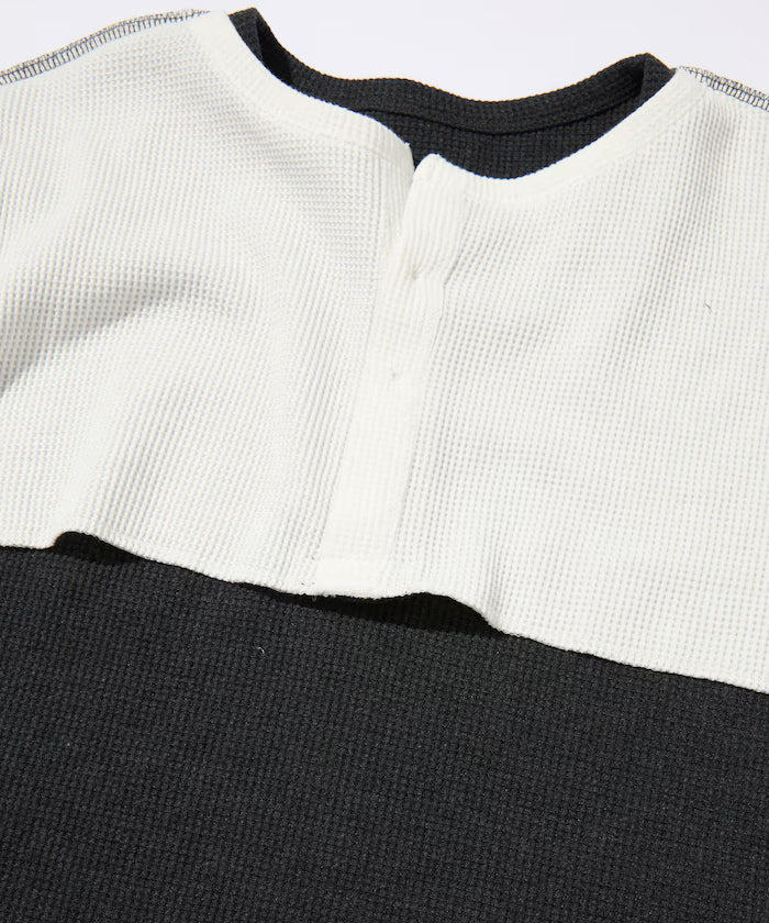 Waffle Fake Layered Henry Neck T-Shirt
