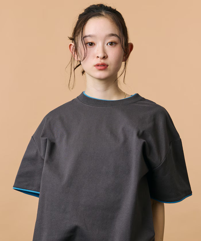 Limited Edition Relaxed Fit Color Block Fake Layered Crew Neck T-Shirt