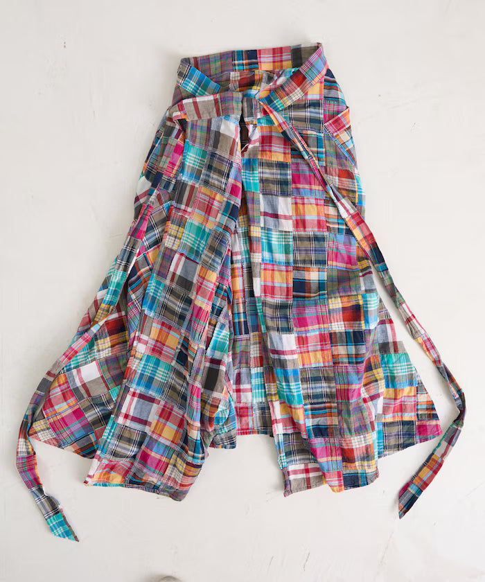 Indian patchwork check wrap skirt
