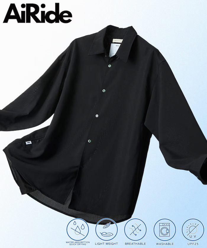 AiRide/Air Ride Relax Fit Regular Collar L/S Shirt/Pocketable/Quick Dry/UV Cut 【Limited Edition】 - Black