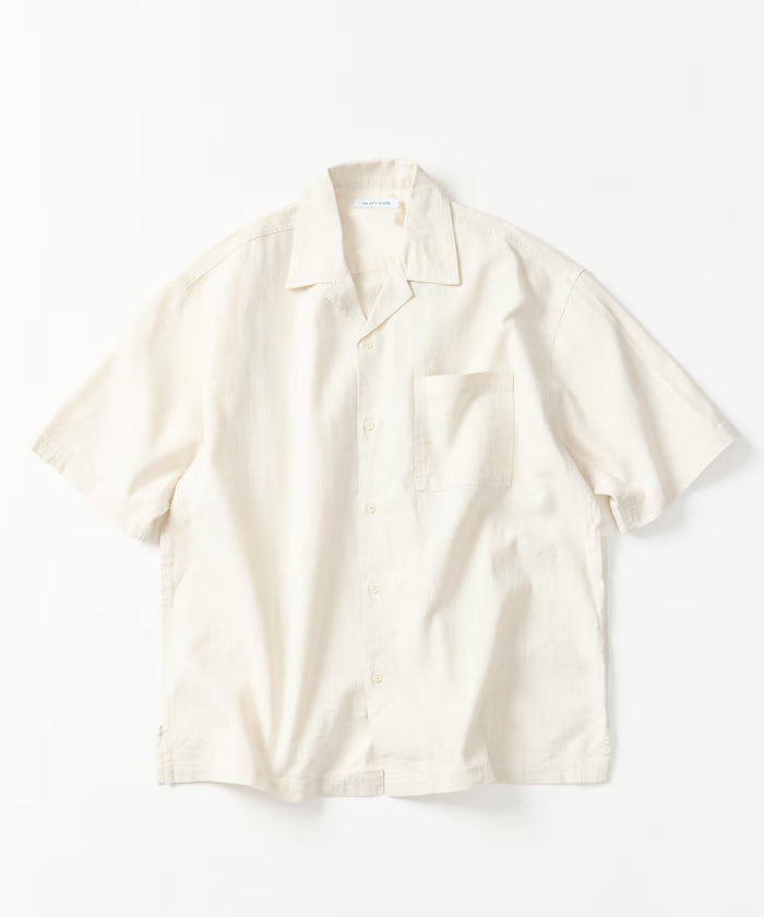 LINEN COTTON OPEN COLLAR SS SHIRT