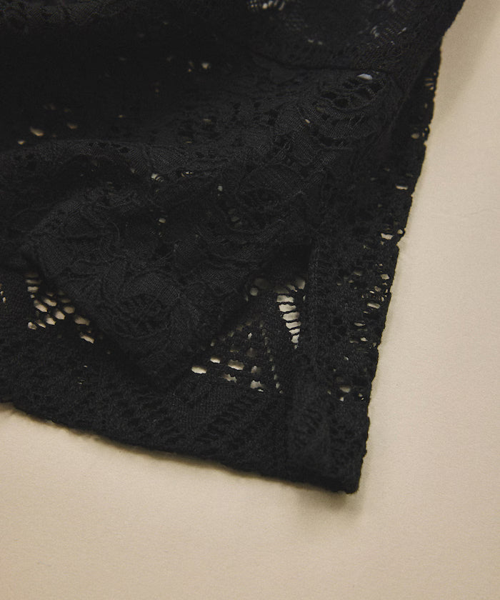 India-made Patchwork Lace Sheer Relaxed Fit Open Collar Shirt Short Sleeve