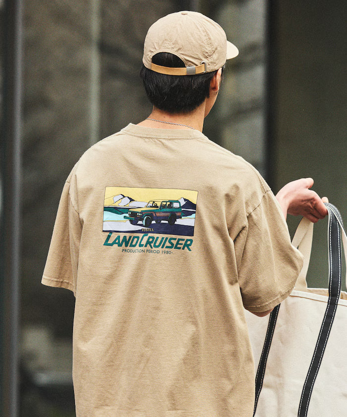 Relaxed Fit Land Cruiser 60 Back Print Short Sleeve Crew Neck T-Shirt - Beige
