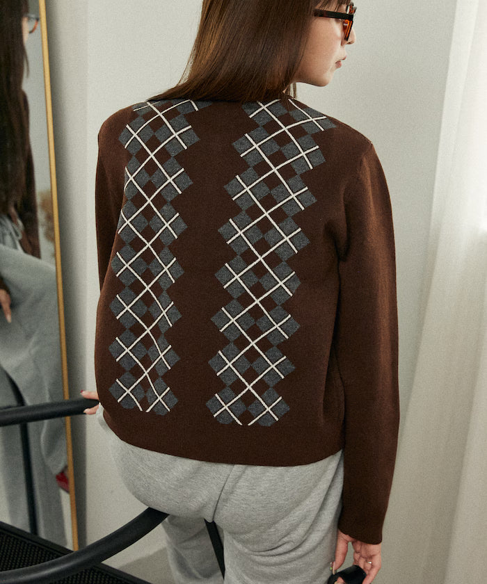 Argyle Pattern Jacquard Knit Cardigan Limited Edition