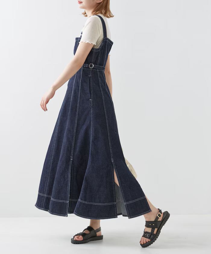 Denim Mermaid Dress / A-Line Slit Denim Overall Dress / Jumper Skirt