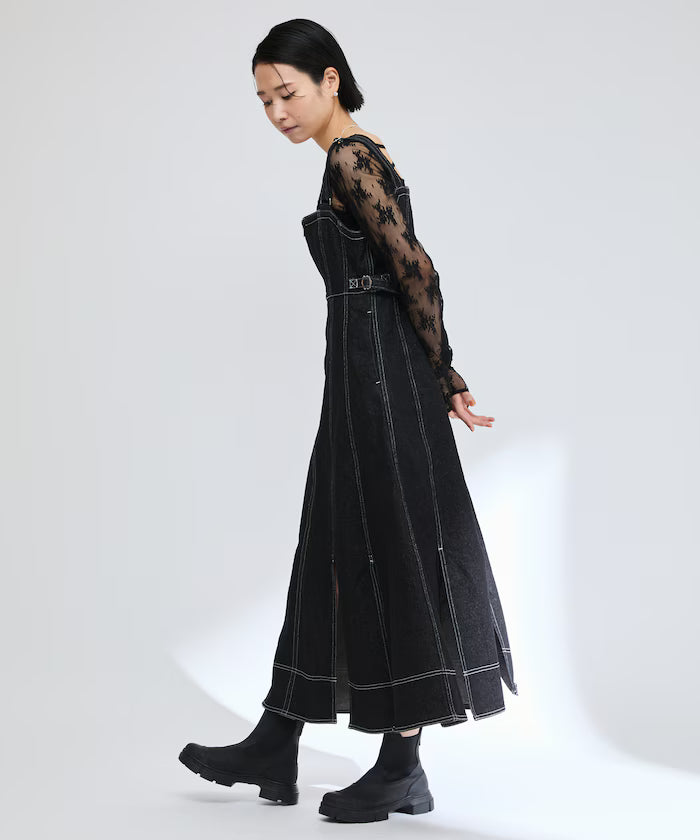 Denim Mermaid Dress / A-Line Slit Denim Overall Dress / Jumper Skirt