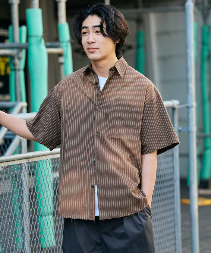 Big Silhouette Damage Processing Regular Color S/S Shirt/Check/Stripe/Fade Processing [Limited Edition]