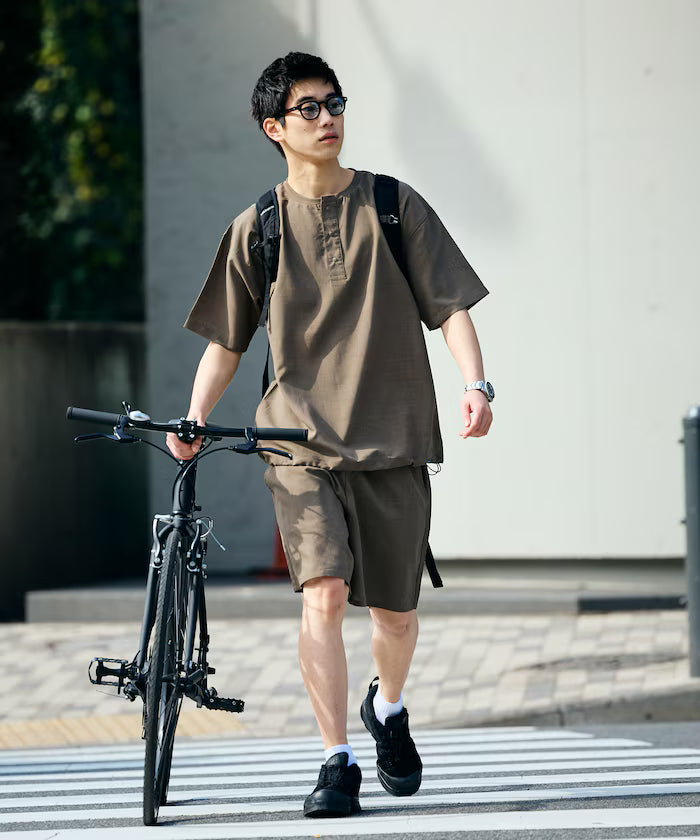 AiRide/Packable Setup/Henley Neck Pullover/Shorts/Packable/Quick-Drying/UVA Cut 【Limited Edition】