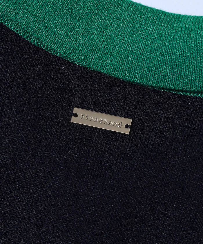 Color Design Fake Layered Long Sleeve Polo Knit Cardigan