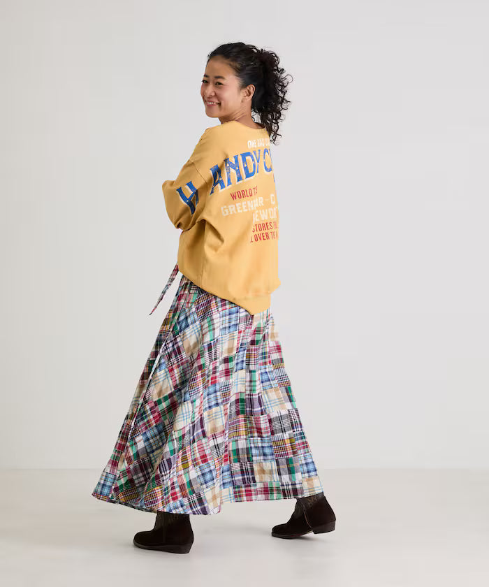 Indian patchwork check wrap skirt