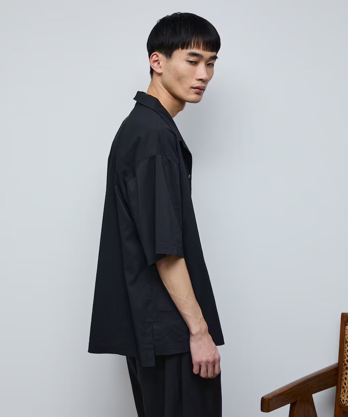 Ramie Blend Oversize Short Sleeve Open Collar Shirt / Easy Care Shirt / Linen Blend Short Sleeve Shirt