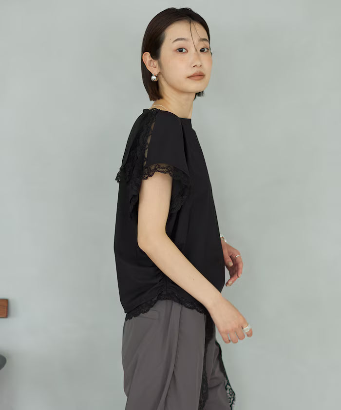 Handkerchief Sleeve Shirring Blouse
