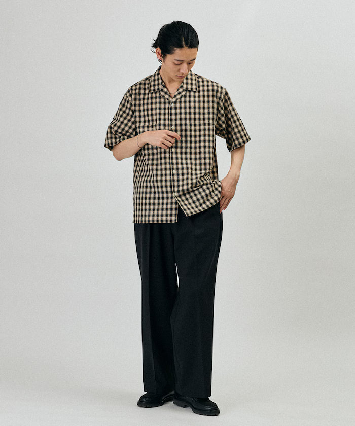 Dobby Woven Check Relaxed Open Collar Short Sleeve Shirt