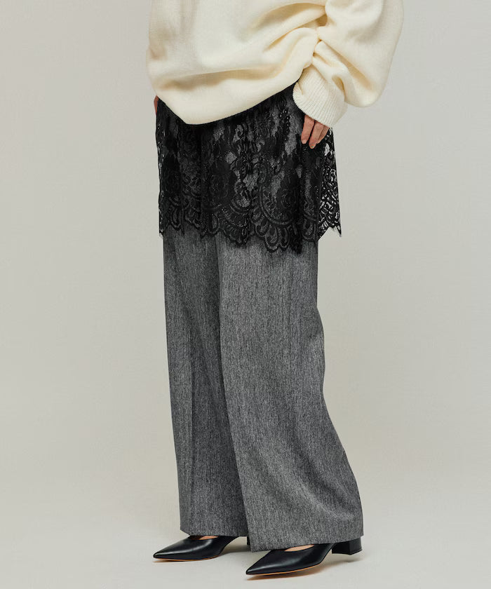 Lace Layered Slacks / Center Press Wide Slacks