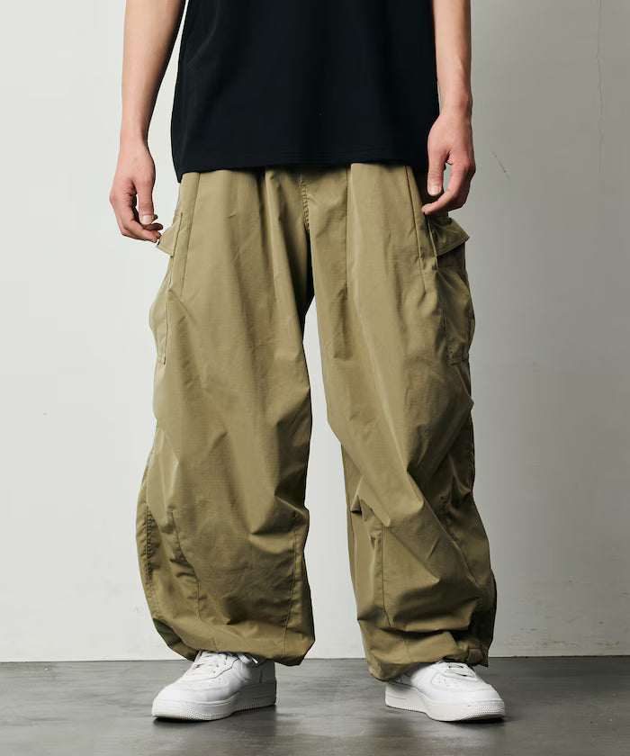 Quick Dry Fabric Wide Silhouette Poly Ripstop Cargo Pants/UV Cut/Quick Dry 【Limited Release】