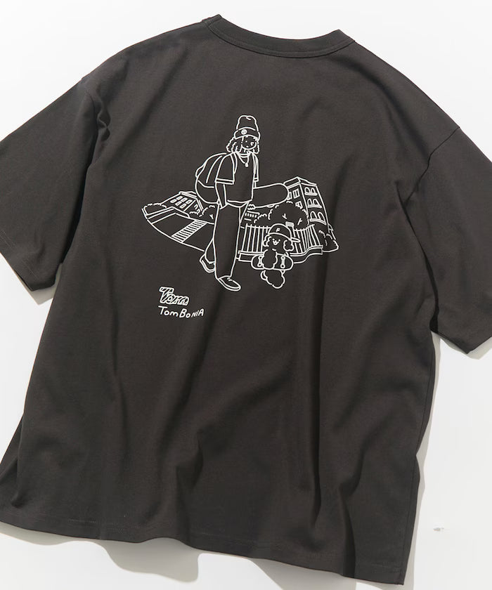 tombonia/Tombonia Back Print Crew Neck Pocket T-Shirt/Skate Boy - Charcoal
