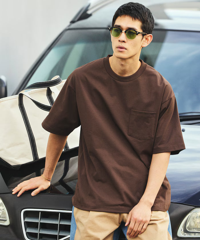 AIRDRY HIGH TECHYARN 7.7oz Big Silhouette Crew Neck Pocket T-Shirt Quick-dry Heat Shield