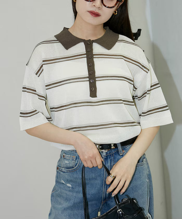Sheer Border Short Sleeve Polo Summer Knit Limited Release