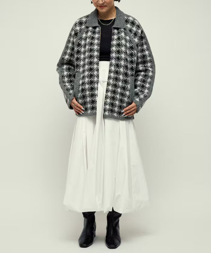 Wool Blend Gancube Check Knit Zip Blouson