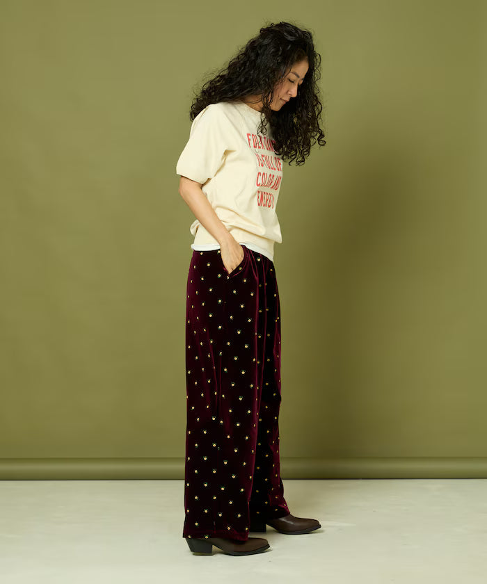 Small Flower Embroidery Velvet Pants