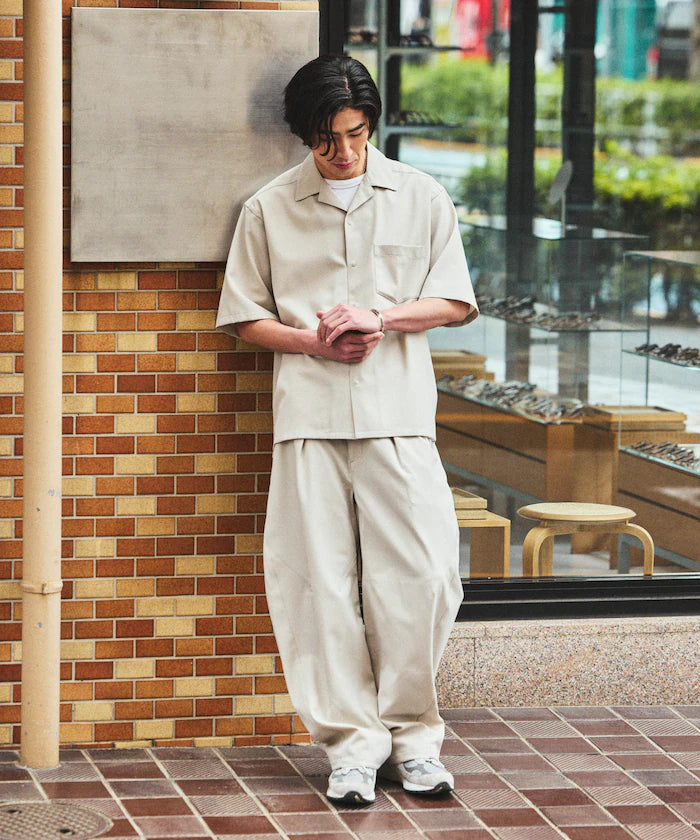 [New Color Addition] Quick-Dry Material Relaxed Fit Open Collar Short Sleeve Shirt Linen-Like