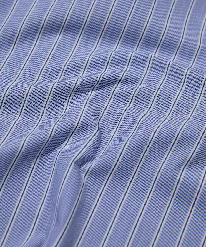 Typewriter Spindle Band Collar Stripe Short Sleeve Shirt