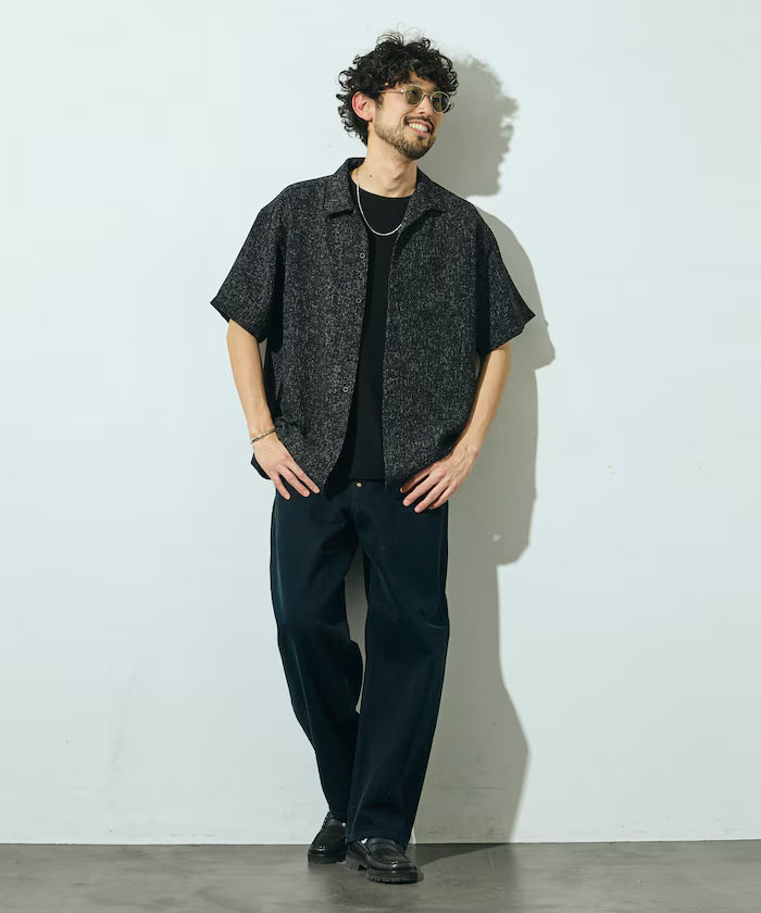 Summer Tweed Short Sleeve Open Collar Shirt / Suitable for Setup