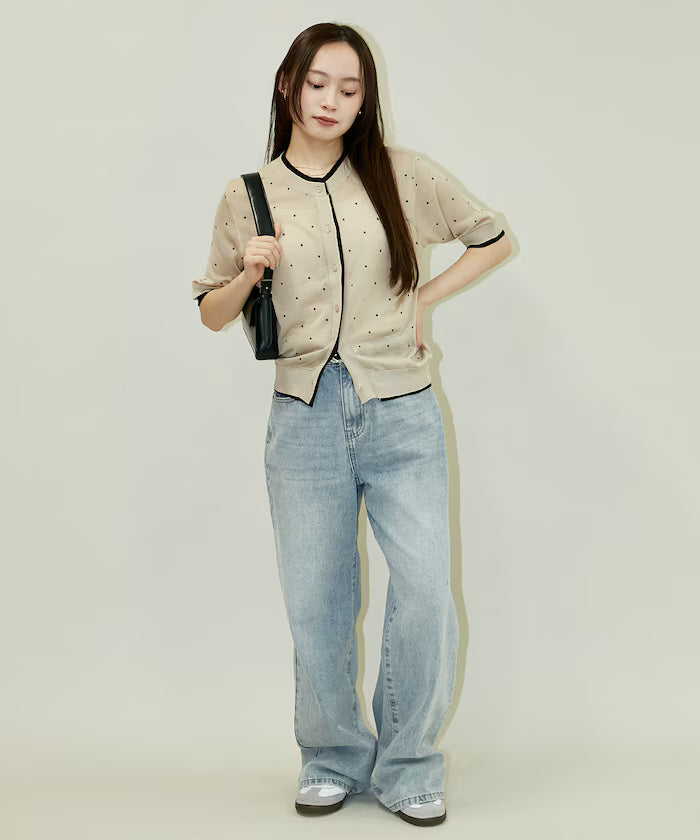 Dot Pattern Layered Short Sleeve Knit Cardigan Limited Release
