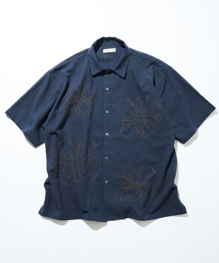 Relaxed Fit Flower Embroidered Short Sleeve Open Collar Shirt [Limited Edition]