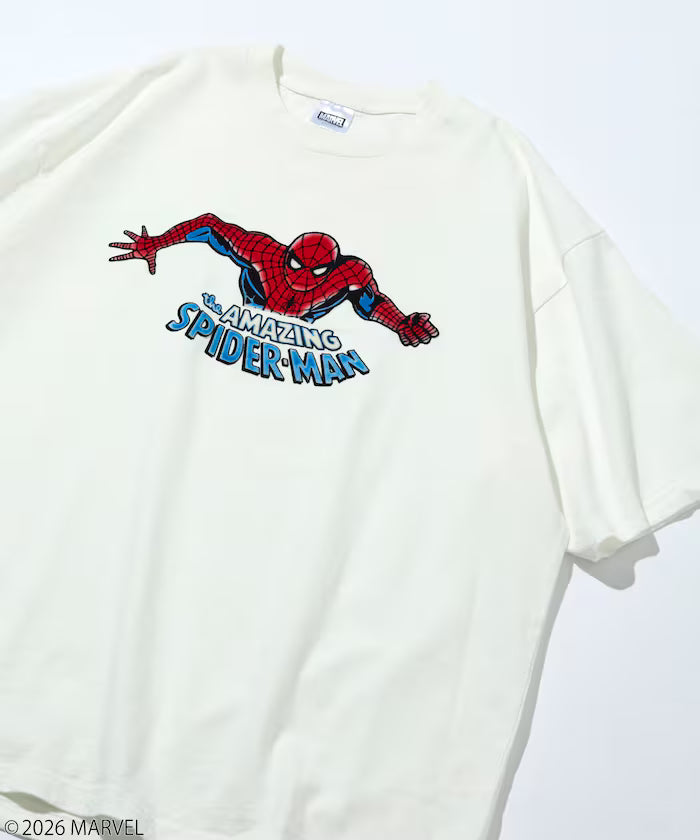 MARVEL/Marvel Spider-Man Crew Neck T-Shirt / Static Electricity Flock Processing - White