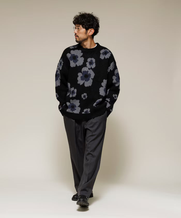 All-over Pattern Double Jacquard Knit Crew Neck Pullover / Relaxed Fit