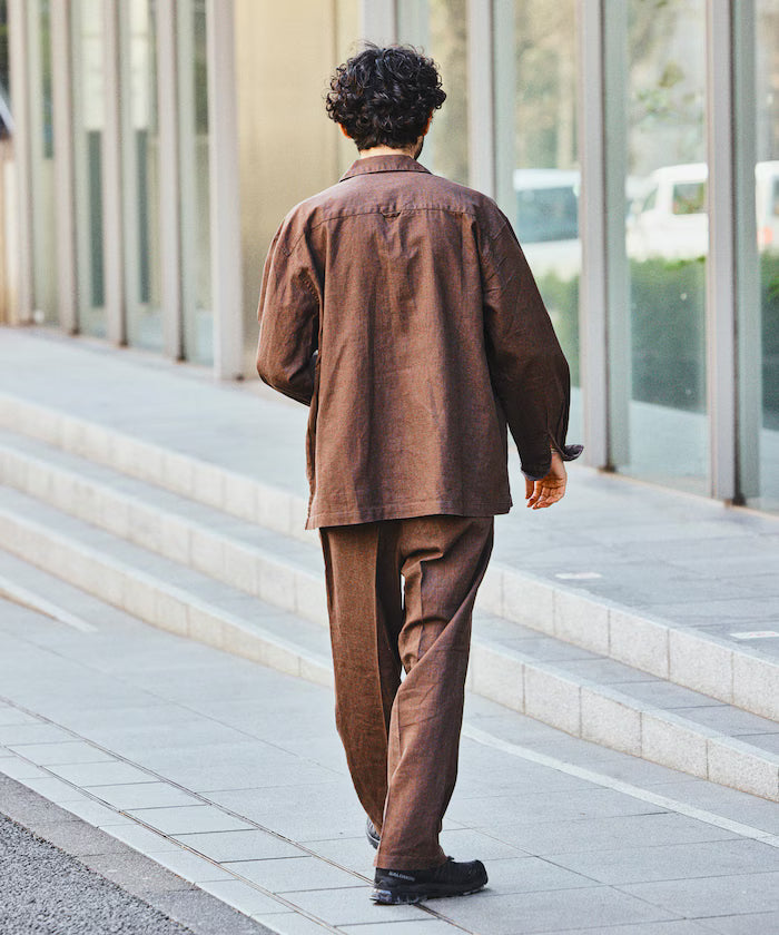 LINEN COTTON OPEN COLLAR SHIRT【Compatible with setups】